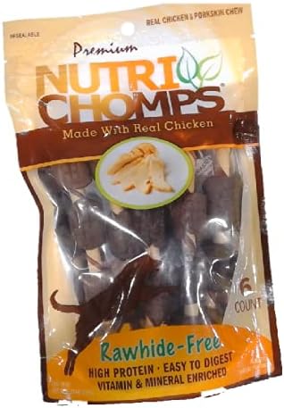 NutriChomps Dog Chews, 5-inch Kabobs, Easy to Digest, Rawhide-Free Dog Treats, 6 Count, real chicken and porkskin chew flavor , Bundle of 4, Brown, 24 Count (NT094V-4)