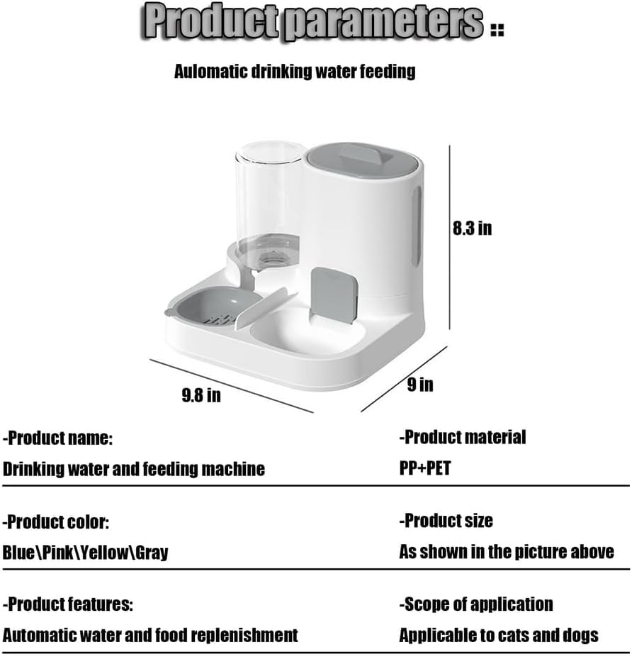 Gravity Cat Feeder and Water Dispenser, 2 in 1 Automatic Pet Waterer Detachable Food Bowls Set Pet Food Storage for Small Cat Kitten Dog Puppy Pet Easy Clean (Grey)