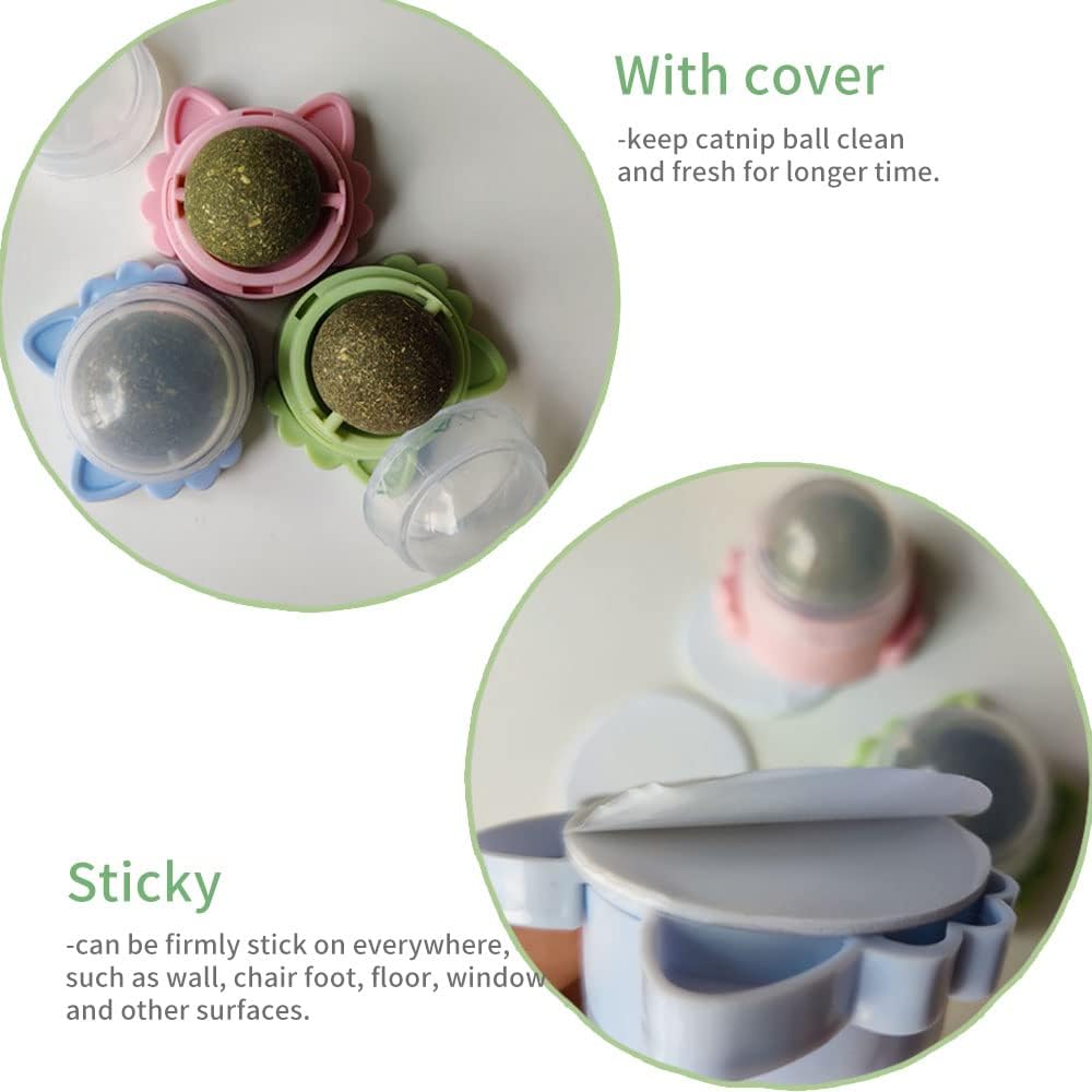 Oncpcare 3 Pack Rotatable Edible Catnip Balls for Cats Wall Cat Mints Ball Toys for Indoor Cats Cat Removal Hairball Toys Catnip Balls Treats for Kitten Kitty Playing Chewing