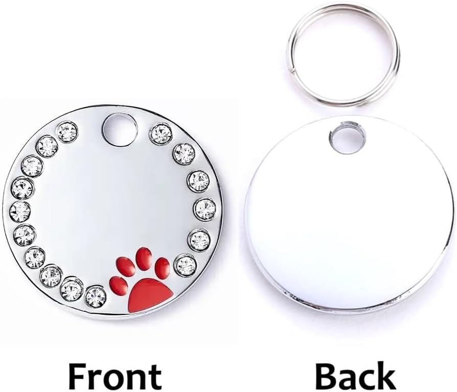 Personalized Dog/Cat Cute Paw Pet ID Tag with Unique Laser Engraving Name and Phone Number for Pet Collar or Key Chain (Red)