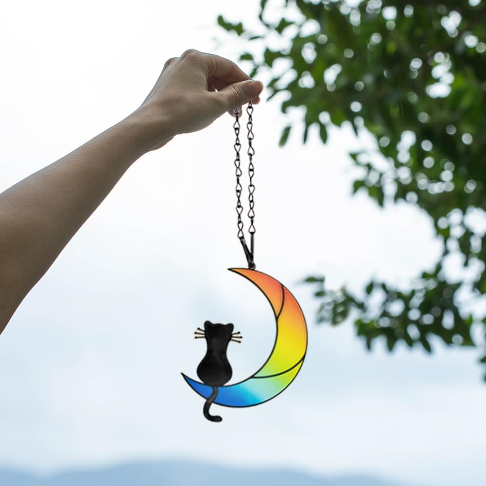 callie Cat Memorial Gifts for Loss of Cats, Pet Memorial Suncatcher Decor for Windows Hanging, Sympathy Bereavement Gift for Cat Lovers (Rainbow Sitting)