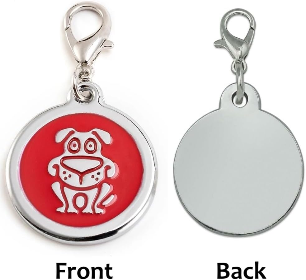 Personalized Funky Dog Design Pet ID Tags with Quick Tag Clip - Happy pet ID Tags, Puppy Name tag, Custom Laser Engraved pet Tags (Dog-Round-Small: Red)