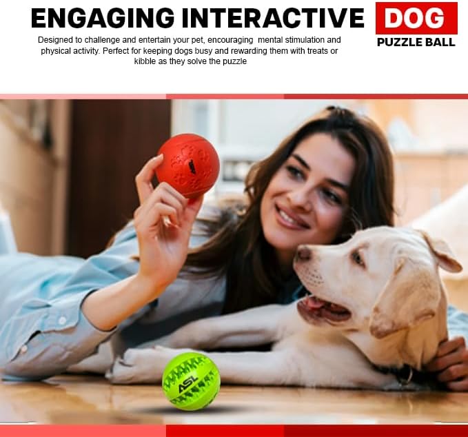 ASL Interactive Dog Treat Ball, 2-Pack Durable Chew Balls for Puppies and Dogs Enrichment Toys for Large Dogs & Small Dogs, Durable Balls for Teeth Cleaning/IQ Training/Chewing