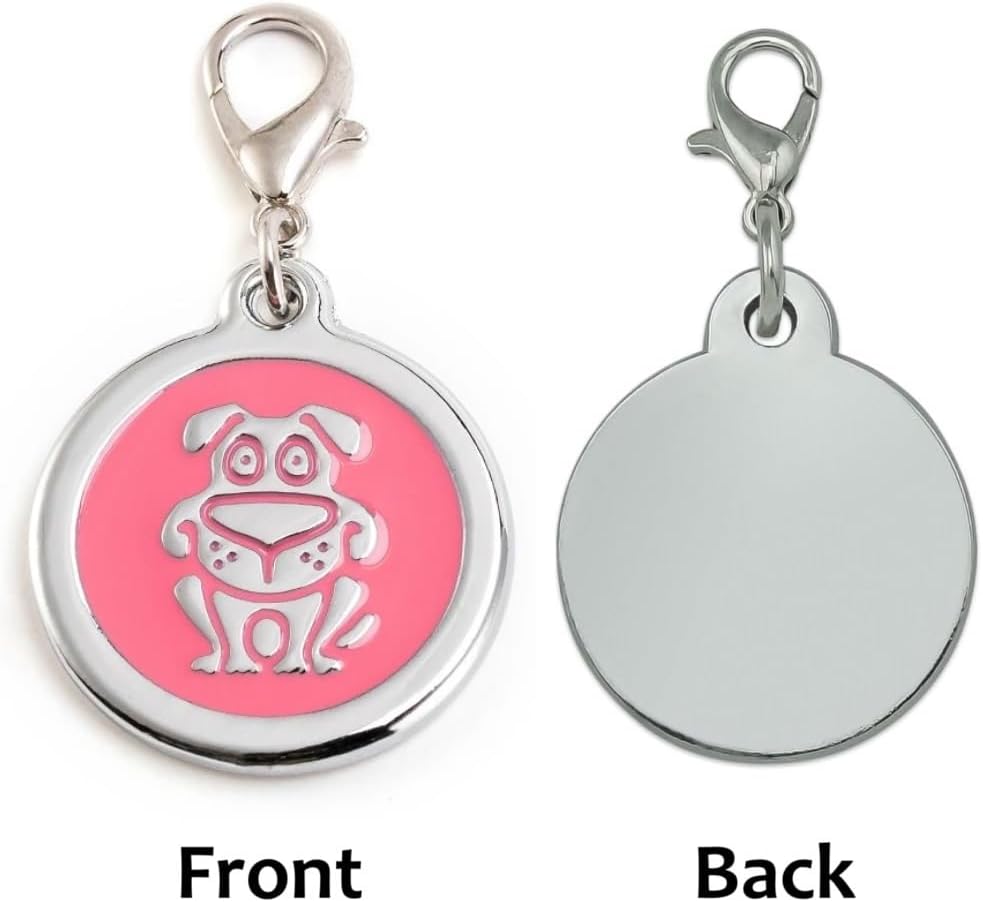 Personalized Funky Dog Design Pet ID Tags with Quick Tag Clip - Puppy Name tag, Happy Dogs ID tag, Laser Engraved pet Tags, Custom pet Name tag (Dog-Round-Small: Pink)