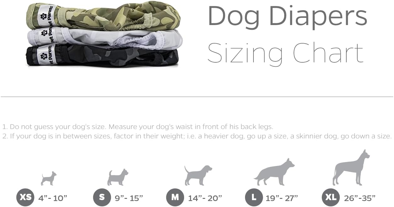 Pet Parents® Washable Dog Diapers (3pack) + Extendrs® of Durable Doggie Diapers, Premium Dog Diapers Female & Male (Medium, Camo)