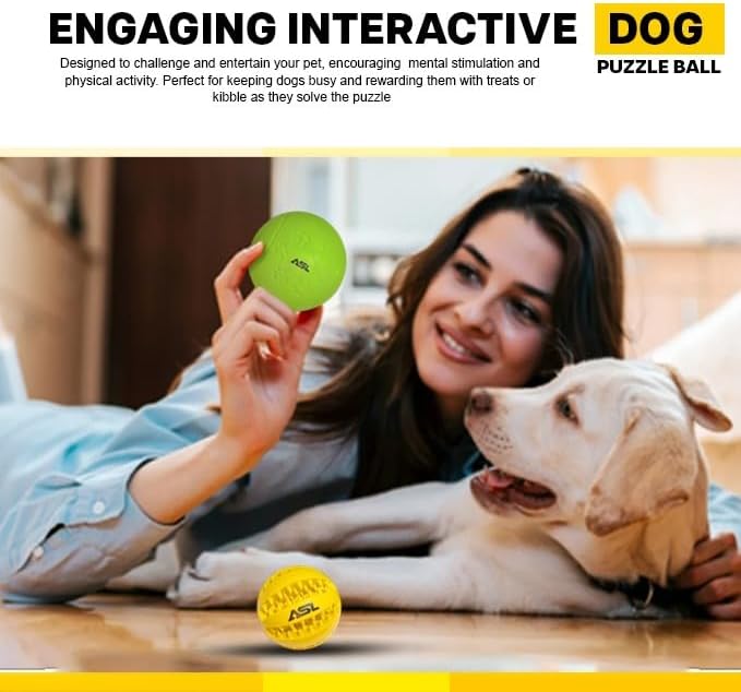 ASL Interactive Dog Treat Ball, 2-Pack Durable Chew Balls for Puppies and Dogs Enrichment Toys for Large Dogs & Small Dogs, Durable Balls for Teeth Cleaning/IQ Training/Chewing