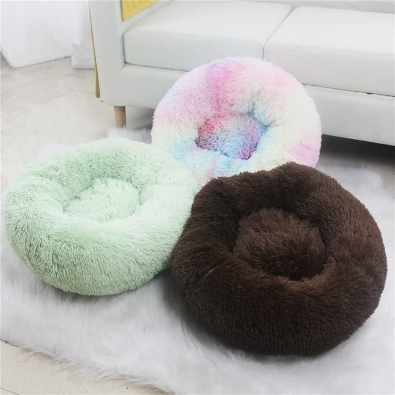 Cat Beds for Indoor Cats - Washable 20/24 inches, Anti-Anxiety Round Plush Faux Fur, Thick Bottom (Light Green, Medium) - Suitable for Small to Medium Dogs