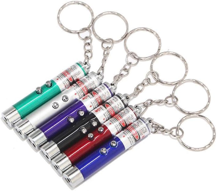 6PCS Cat Toy Mini Red Laser Pointer Cat Dog Interactive Training Tools White LED Torch Light with Keychain