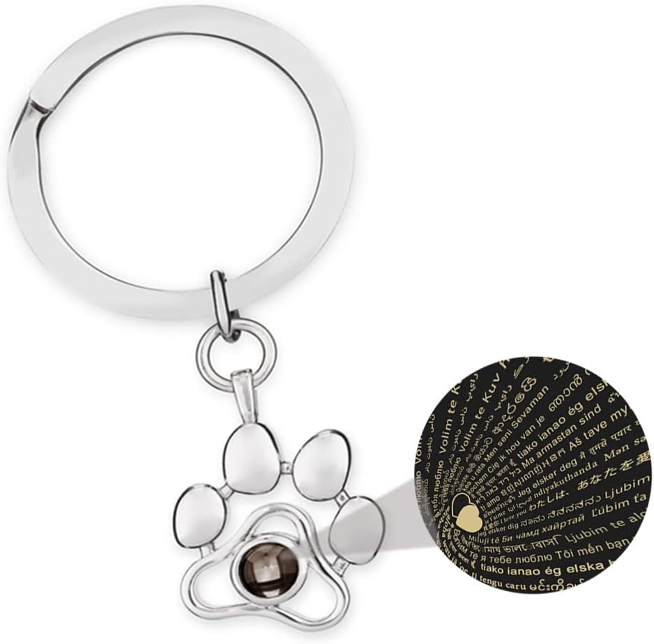 OPALSTOCK Personalized Pet Photo Necklace, Custom Photo Charm Projection Necklace Dog Cat Paw Pendant Pet Memorial Jewelry