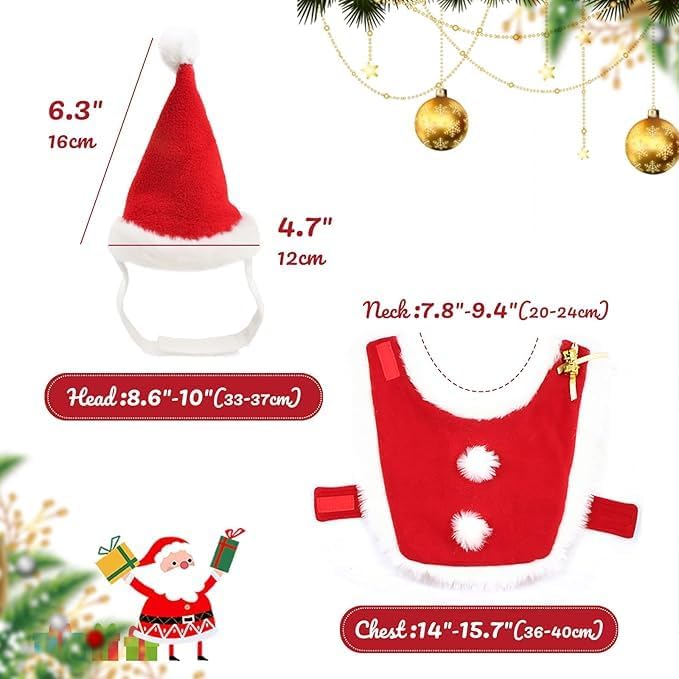 LESYPET Cat Christmas Costume, Santa Hat with Cloak for Small Dogs Rabbits Christmas Costume New Year, Red S