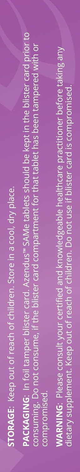 Azendus SAM-e Mood Support 400mg, 30 Count, Same Butanedisulfonate Fiber Enteric Coated Tablets