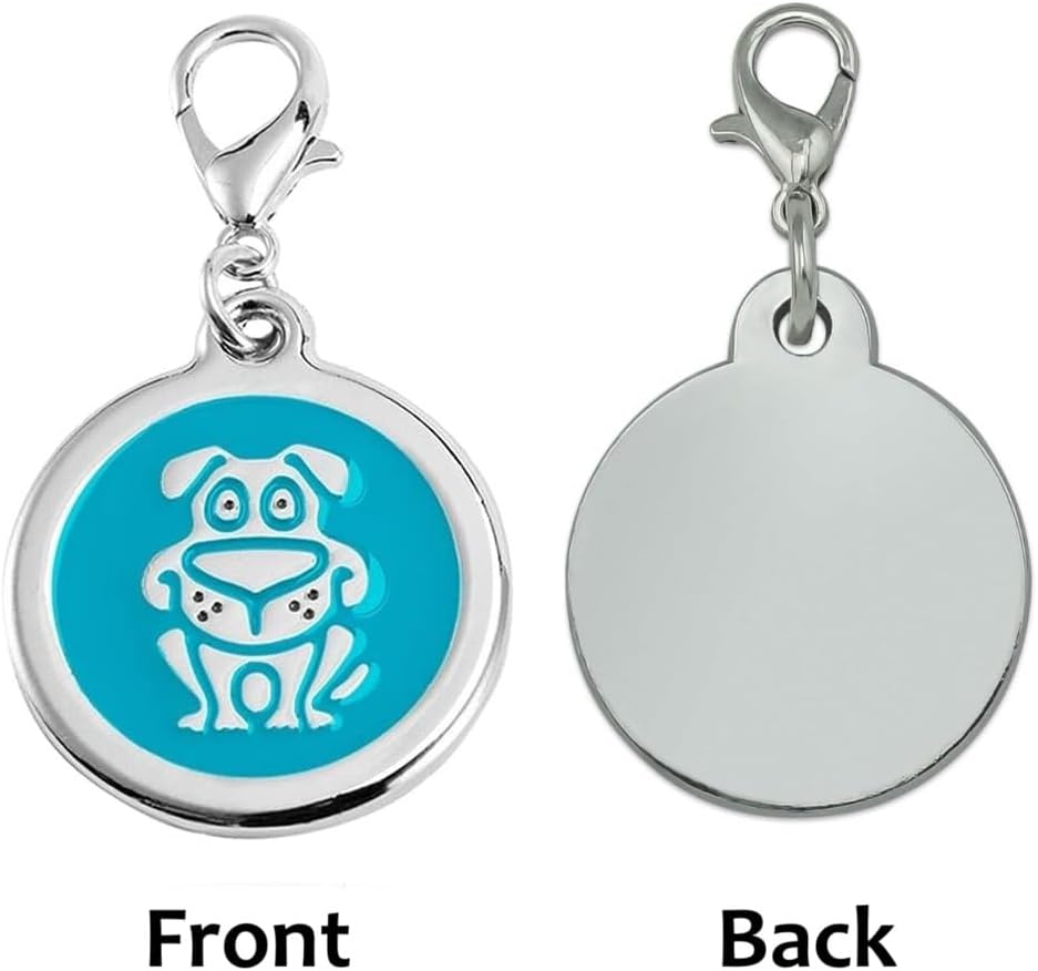 Personalized Funky Dog Design Pet ID Tags with Quick Tag Clip - Happy Puppy Name tag, Custom Laser Engraved pet Tags, Collar Name tag (Dog-Round-Small: Blue)