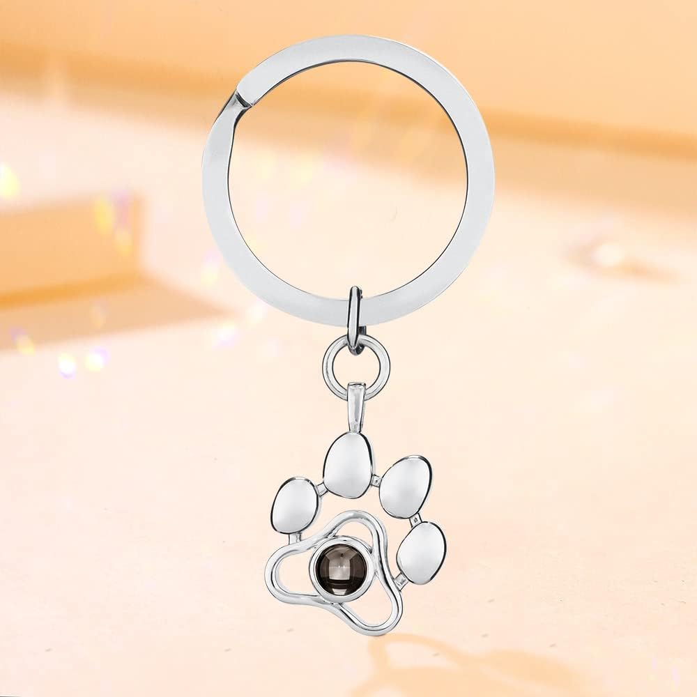 OPALSTOCK Personalized Pet Photo Necklace, Custom Photo Charm Projection Necklace Dog Cat Paw Pendant Pet Memorial Jewelry