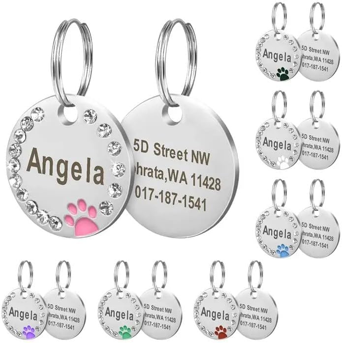 Personalized Dog/Cat Cute Paw Pet ID Tag with Unique Laser Engraving Name and Phone Number for Pet Collar or Key Chain (Pink)