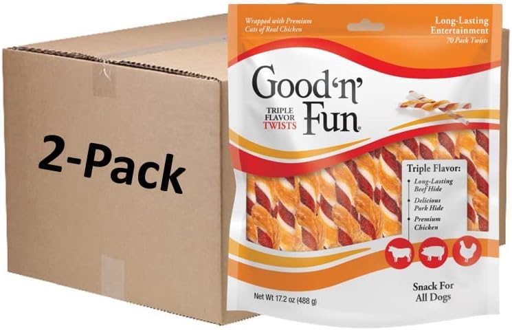 Good'N'Fun P-94188 Triple Flavor Twists Dog Chews, One Size, 140 Count (2 Packs of 70 Count)