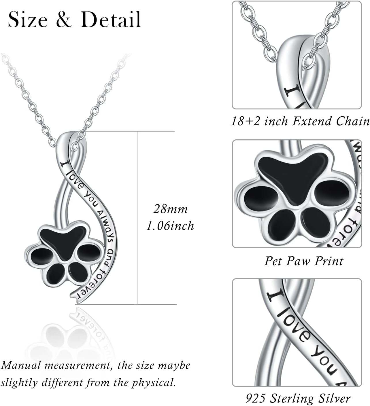 Dreamboat Urn Necklace for Dog Cat Ashes 925 Sterling Silver Pet Cremation Memorial Pendant Paw Print Ash Keepsake Jewelry for Women