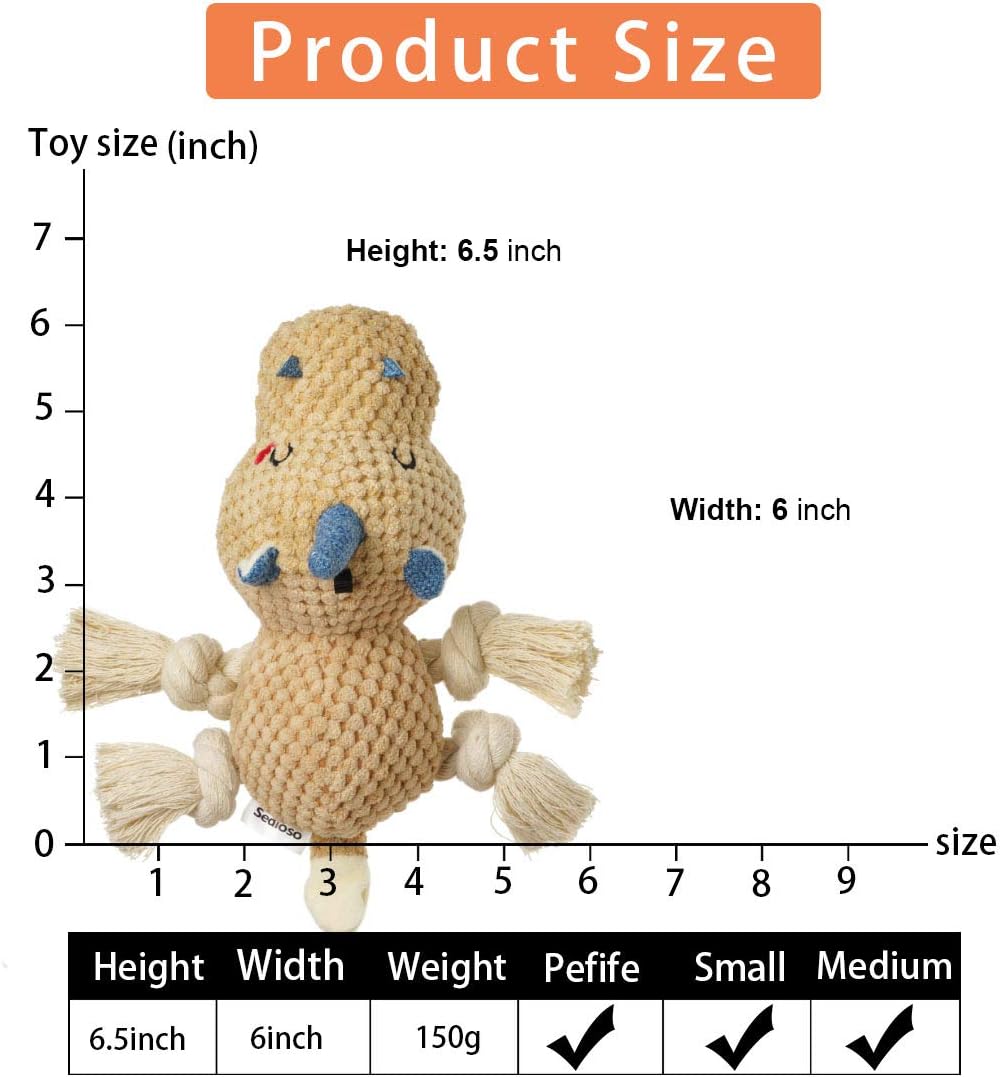 Large Dog Toys, Cute Squeaky Dog Toy, Stuffed Animal Plush Toys for Puppies, Durable Dog Chew Toy for Small,Middle,Large Breed (Brown(Uni-Hippo))