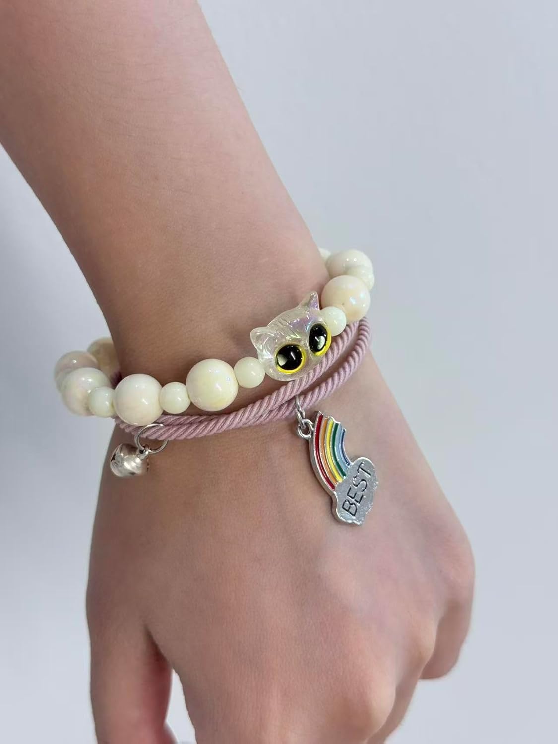 LINGYUAN 2 PCS Pet Memorial Gifts for Cats, Rainbow Bridge Bracelet for Beloved Cat Loss of Pet Remembrance Gifts