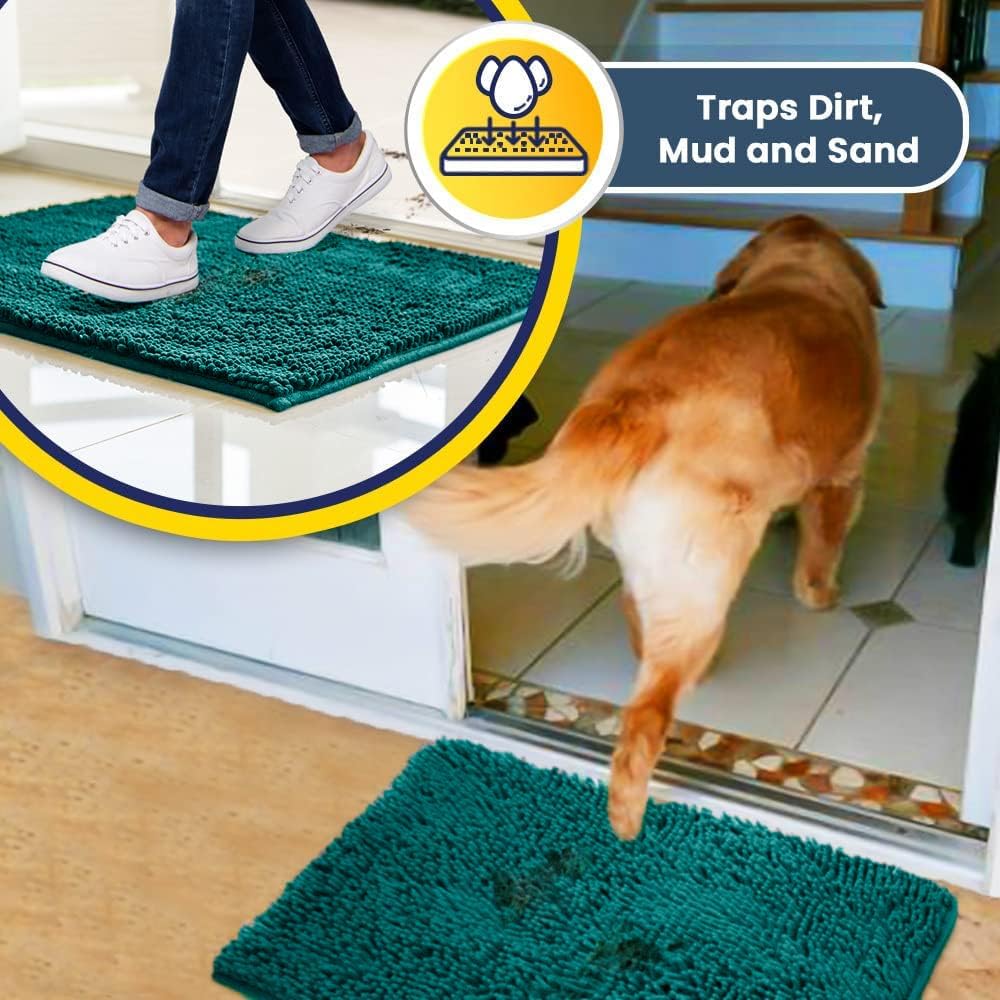 Muddy Mat® Original Dog Door Mat for Muddy Paws, Super Absorbent Microfiber, Non-Slip Washable Pet Rug, Quick Dry Chenille Entryway Carpet, Machine Washable Indoor Outdoor mat, Teal 18"x28"