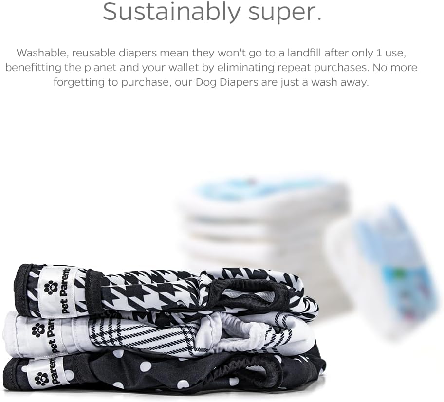 Pet Parents® Washable Dog Diapers (3pack) + Extendrs® of Durable Doggie Diapers, Premium Dog Diapers Female (Small, Luxe)