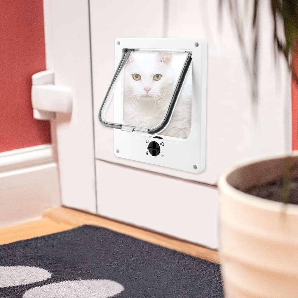 EASY JOY Cat Doors(Outer Size 10.6" x 9.2"), 4-Way Locking Cat Door for Interior Exterior Doors, Weatherproof pet Door with Magnet for Cat or Dog < 21.5 inches in Girth(White L)