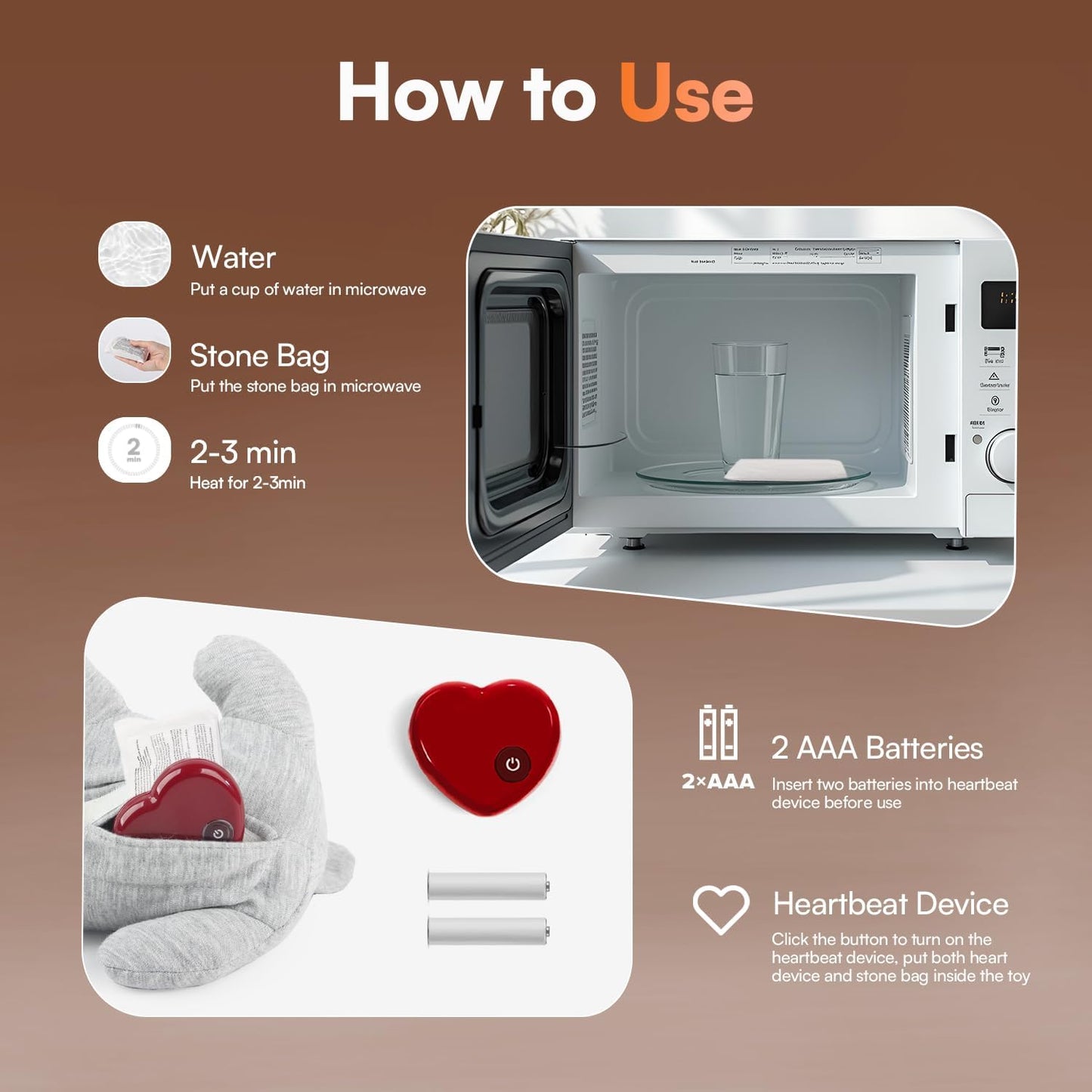 AFP Heartbeat Cat Calming Toy Heartbeat Soothing Kitty Toys Stuffed Plush Warm Toys for Cats Comfort Kitty Stress Relief and Sleep Aid Toy