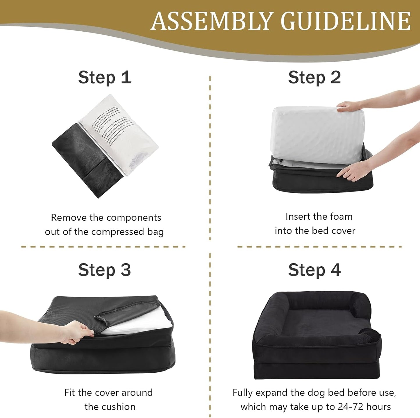 Bedfolks Orthopedic Dog Bed, Waterproof Dog Sofa Bed for Small Dogs & Cats, Egg Foam Pet Couch Bed with Removable Washable Cover and Nonslip Bottom, Black