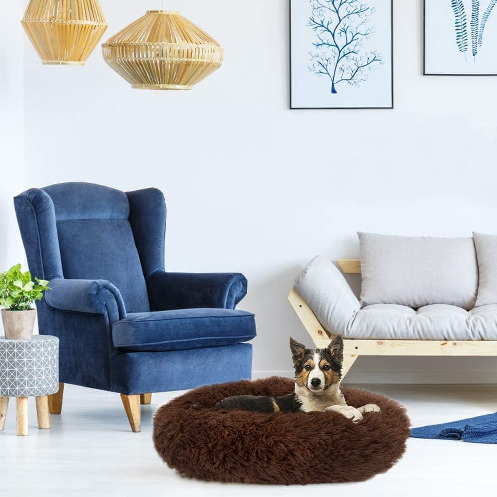 Generic Cat Beds for Indoor Cats - Fluffy Plush Dog Beds for Small Medium Dogs, Anti Anxiety Round Faux Fur Cat Bed Washable,Thick Bottom Keep Pets Off The Cold Tile, coffee
