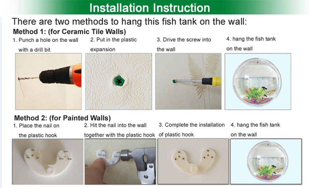 Hanging Wall Mounted Fish Bowl Betta Tank Aquarium Wall Decor Plant Fish Bubble - Clear (Medium)