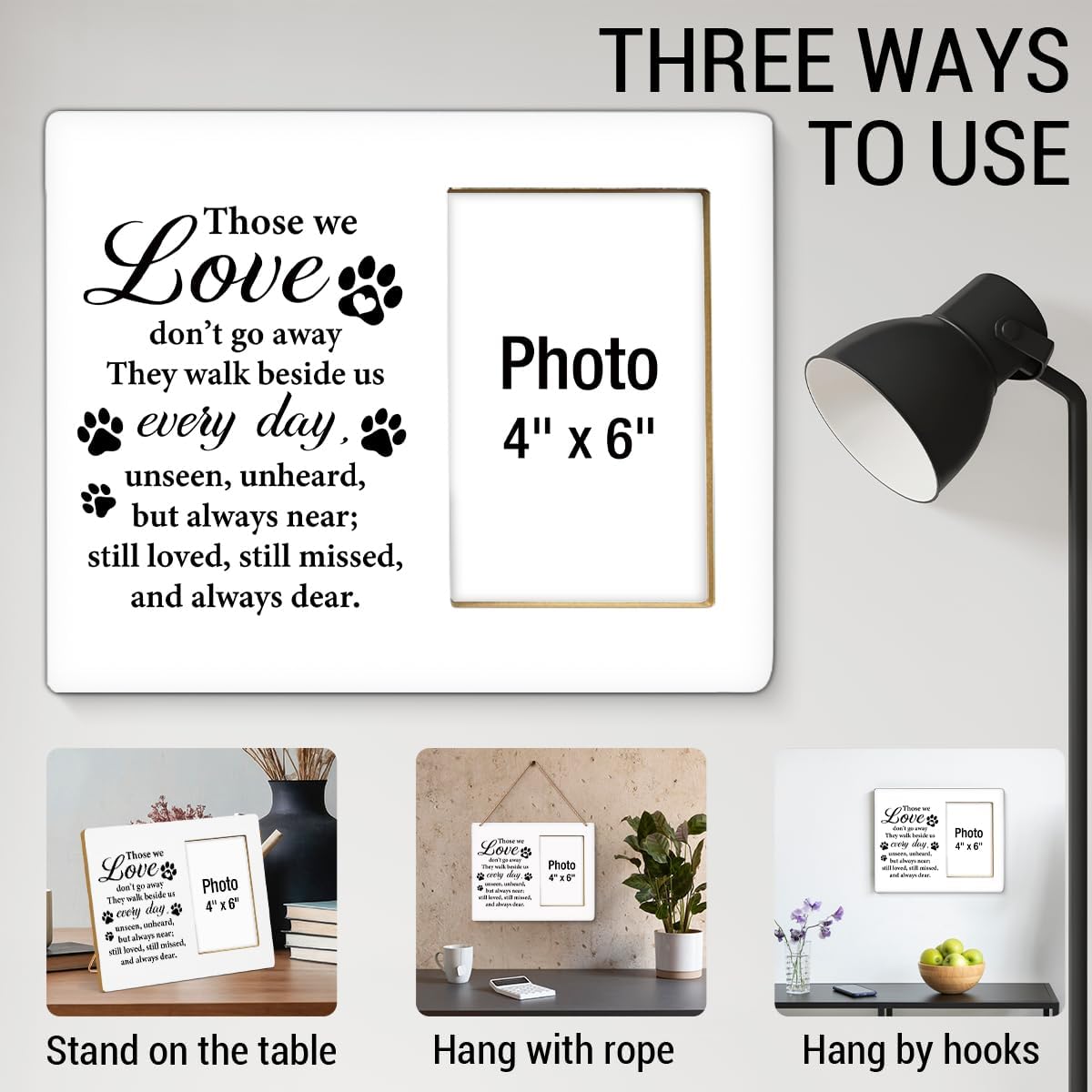 Pet Memorial Gift for Dogs Picture Frame, Sympathy Gifts for Loss of Loved Pet, Dog Bereavement Gifts, Cat Remembrance Gift Wood Photo Frames, 4 x 6 Inch Photo