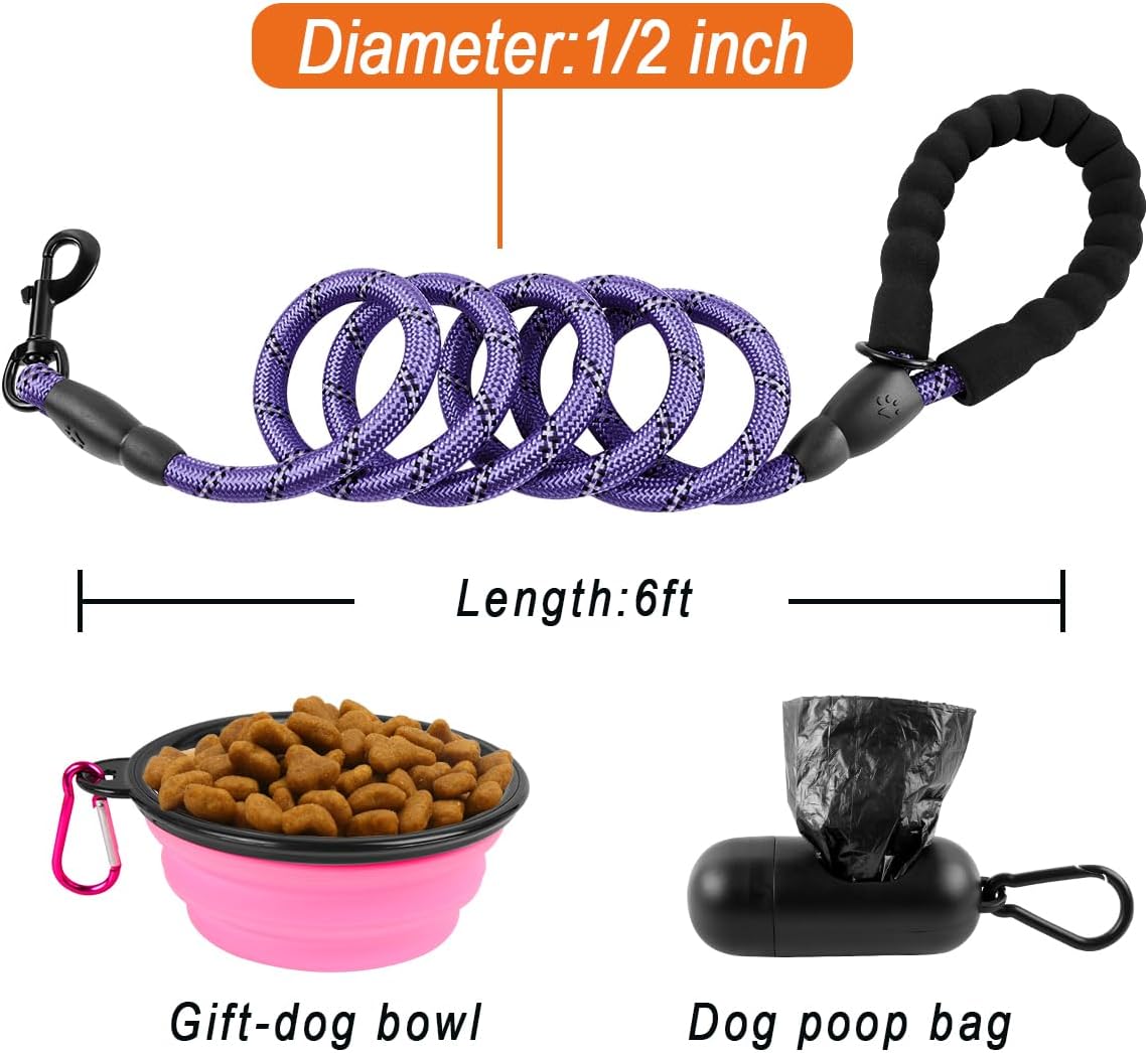 BARKBAY Dog Leashes for Large Dogs Heavy Duty Dog Leash 4/5/6 FT with Comfortable Padded Handle and Highly Reflective Threads for Medium Large Dogs Walking Training Running (6FT-1/2'',Purple)