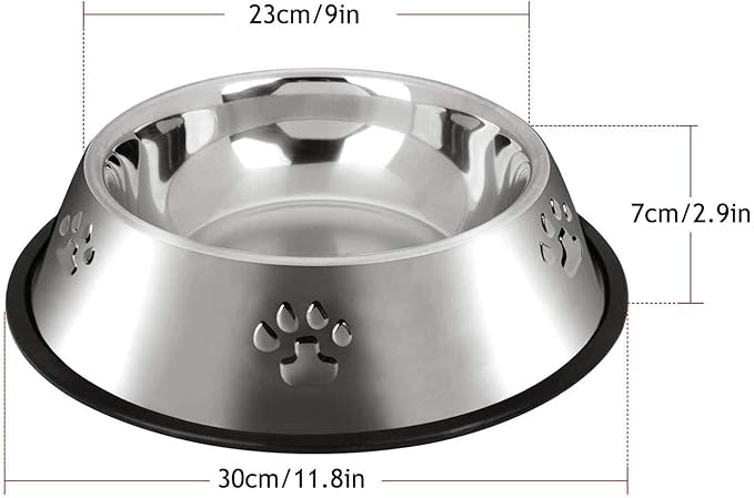 YUDANSI 2 Stainless Steel Dog Bowls, Dog Feeding Bowls for Large Dogs, Anti-Turnover Pet Dish with Rubber Base, Medium and Large Pet Feeder Food Water Plate (XL-51oz)