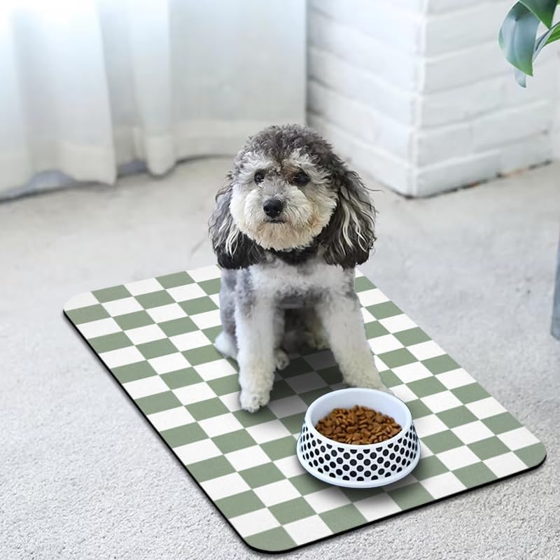 Dog Food Mats for Floors Waterproof, Pet Water Bowl Mats Pet Feeding Absorbent Placemats Plaid 12 * 20 inch