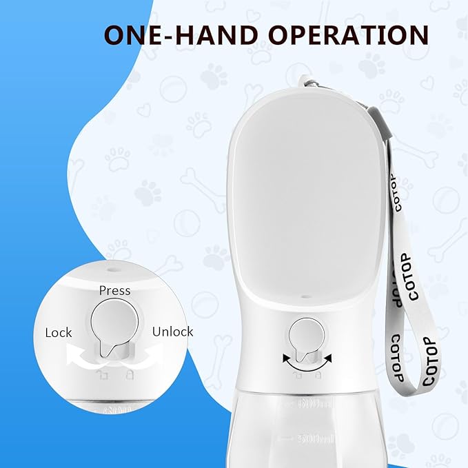 20oz Dog Water Bottle with Food Container & Poop Bag Dispenser | Leak-Proof Portable Pet Water Dispenser with Carabiner Clip | for Walking, Hiking, Travel (White, 20oz)