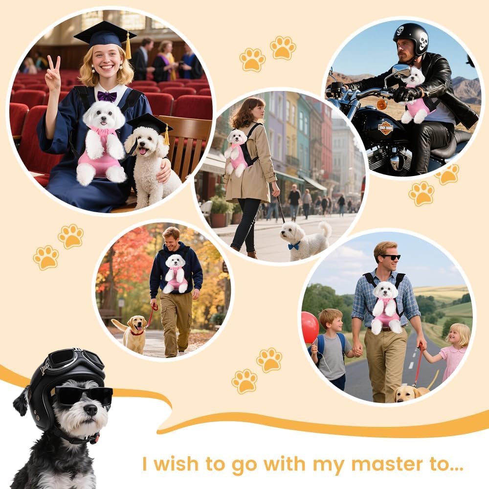 Inspack Dog Backpack Carrier/Cat Carrier, Adjustable Pet Front Carriers Travel Bag for Puppy Medium Dogs, Legs Out, Soft Ventilated Doggie Chest Carry Backpacks for Hiking/Camping, 4-7 lbs, Pink