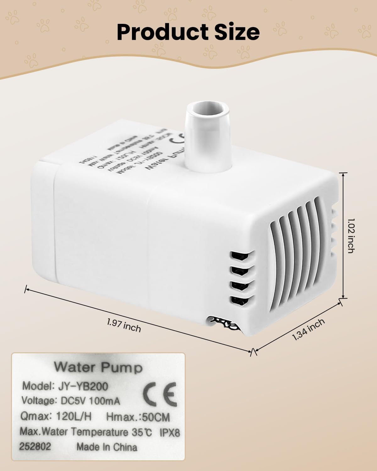 Replacement Pump for PawPoll Cat Fountain - Cats Water Fountain Pump Ultra Quiet LED Lights Pet Water Dispenser