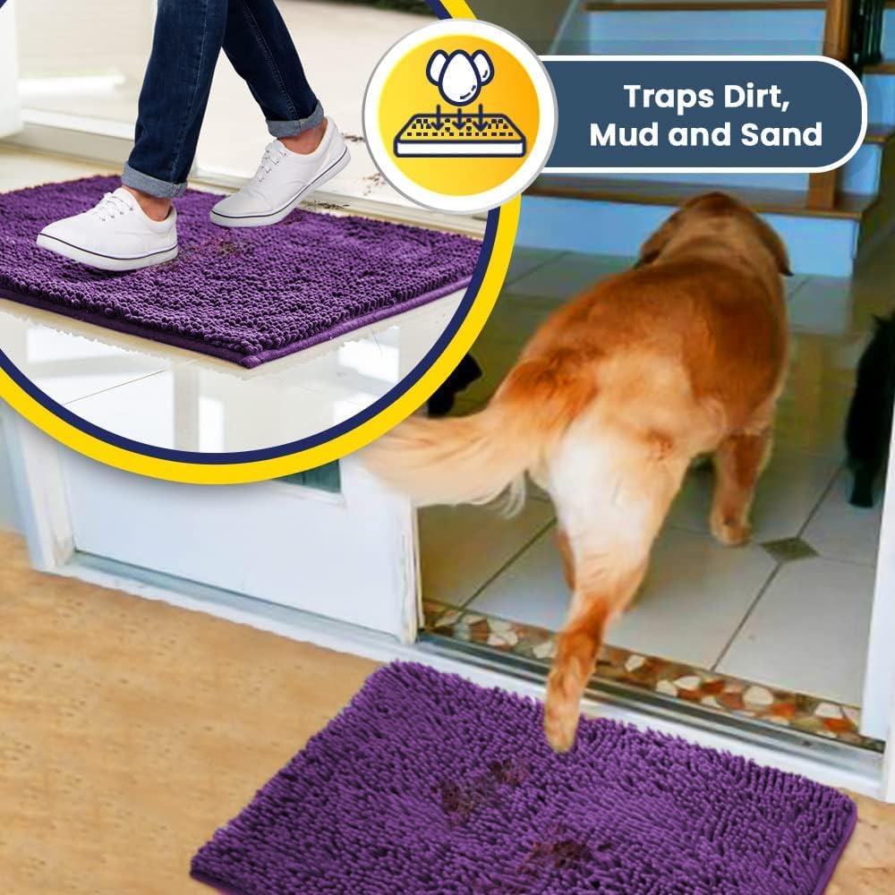 Muddy Mat® Original Dog Door Mat for Muddy Paws, Super Absorbent Microfiber, Non-Slip Washable Pet Rug, Quick Dry Chenille Entryway Carpet, Machine Washable Indoor Outdoor mat, Purple 24"x35"