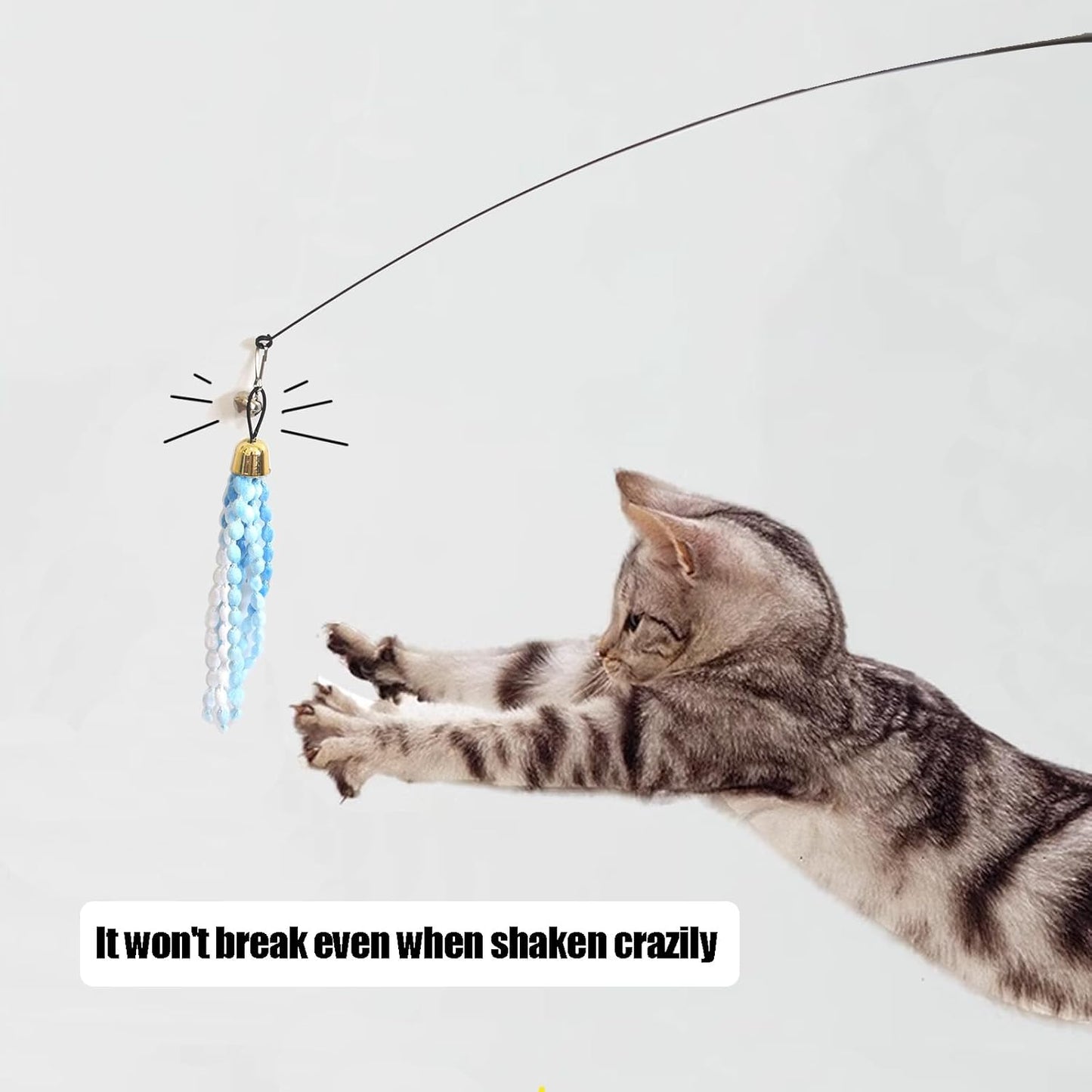 IUHKBH Cat Wands, Wire Cat Toys with 3 Teaser Replacement Heads Interactive Cat Toys for All Breed Sizes