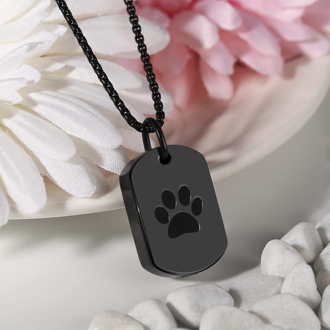 Personalized Master Custom Paw Print Urn Necklace for Ashes Dog Cat Pet Memorial Gift Dog Tag Pendant Keepsake Cremation Jewelry Engraved Name Text