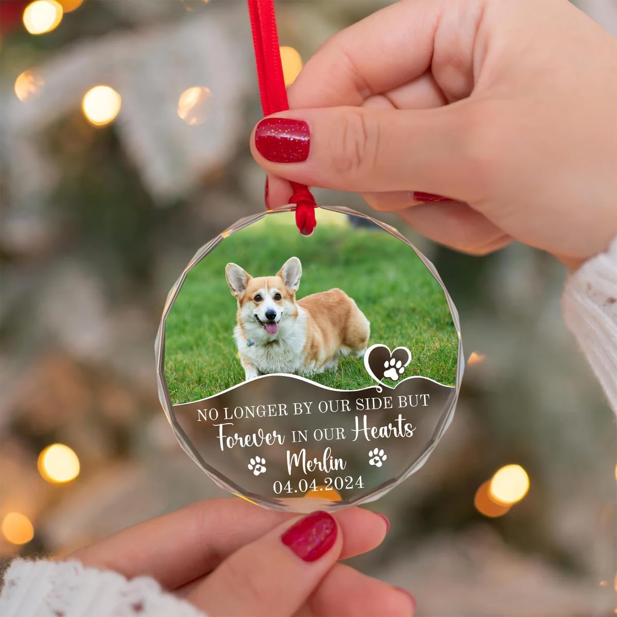 Personalized Wings Memorial Dog Christmas Ornaments - Forever in Our Hearts Acrylic Ornament for Your Loss Pet - Custom Photo, Name, Years (Glass Memorial Dog)