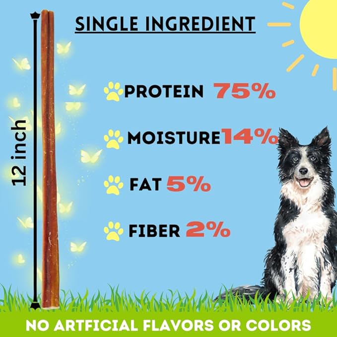 BULLYSTICKS & MORE 12 Inch Bully Sticks (Regular - 8 Pack) | Bully Sticks for Medium Dogs | 100% Grass Fed Beef | Dog Parents Choice Bully Stick Dog Chews | No Hide Bully Bones