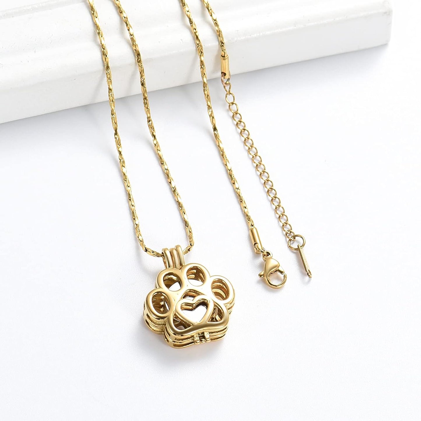 Imrsanl Pet Ashes Necklace Cremation Jewelry for Cat Dog Ashes Pendant Paw Print Urn Necklace for Women Men Keepsake Jewelry for Memorial Locket