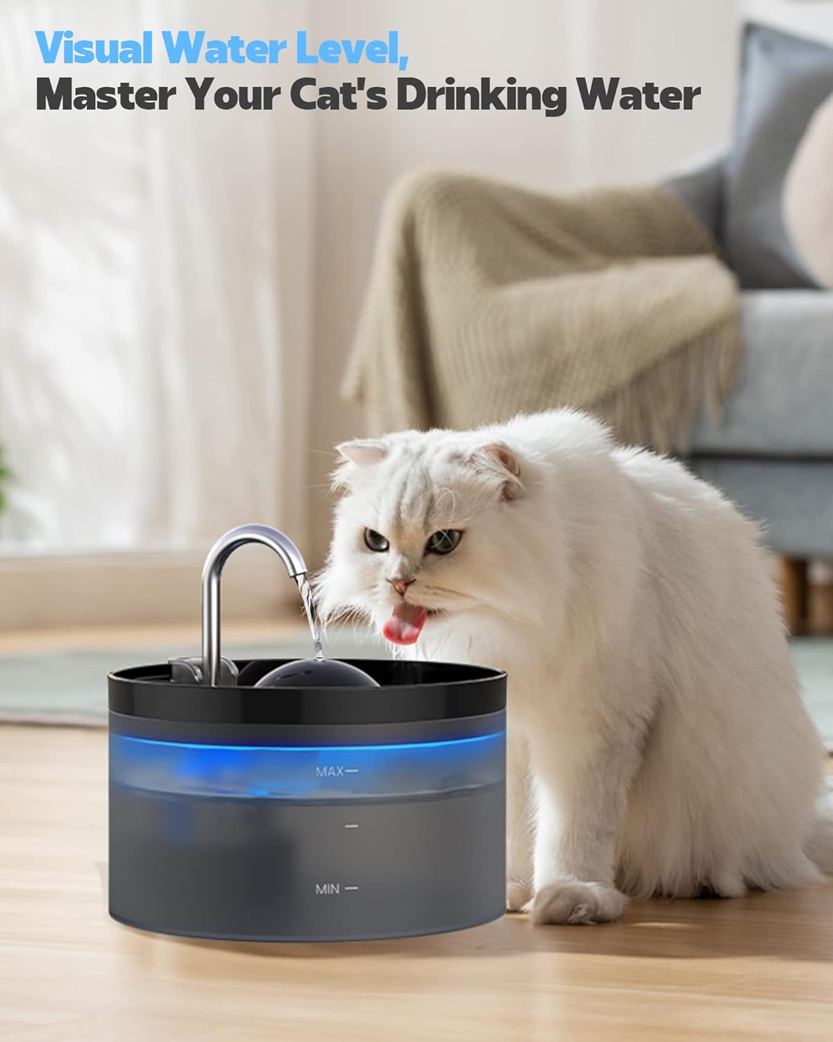 108oZ Cat Water Fountain, Pet Waterer Fountain with Ultra Silent Pump, Activated Carbon Filter Keep Water Fresh, Faucet Design, Anti Sputtering, Suit for All Kinds of Cat