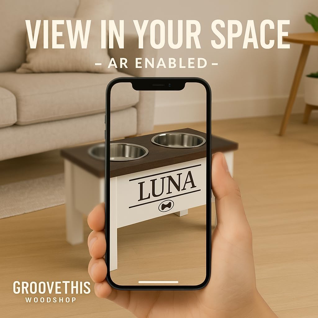 GrooveThis Woodshop - Personalized Elevated Dog Bowl Stand for Large, Medium, Small, X-Small Dogs - Stainless Steel Food and Water Bowls - Raised Dog Dish (X-Large, Flag Design)