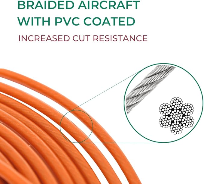 25 ft Tie-Out Cables for Dogs - Strong, Safe, and Durable Dog Tie-Outs for Small Dogs up to 90 Pounds - Weather and Wear Resistant Galvanized Aircraft Cable for Outside Use
