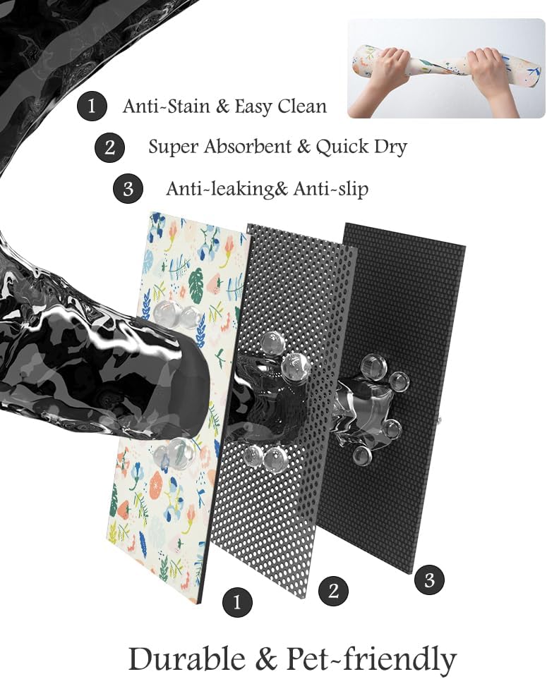 Pet Feeding Mat-Absorbent Dog Mat for Food and Water Bowl-No Stains Quick Dry Water Dispenser Mat-Dog Accessories Pet Supplies-Bowl for Messy Drinkers(LIGHTFLOWERS,23"x34"