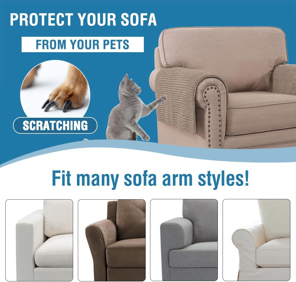 H.VERSAILTEX Plush Chenille Couch Armrest Cover 2 Packs Thick and Soft Sofa Covers Furniture Protector Cover for Pets (27.5" x 27.5", Cuban Sand)