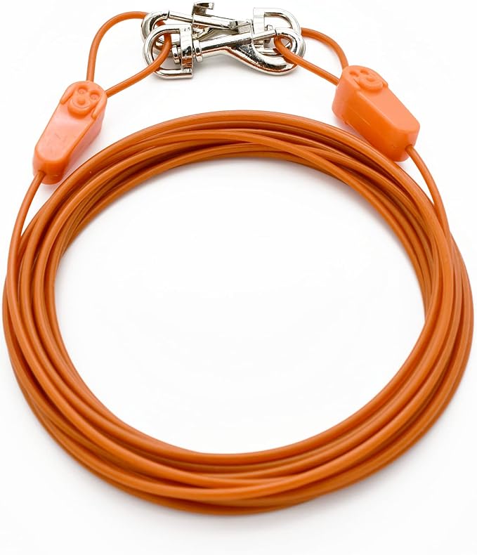 20FT Tie-Out Cables for Dogs - Strong, Safe, and Durable Dog Tie-Outs for Small Dogs up to 35 Pounds - Weather and Wear Resistant Galvanized Aircraft Cable for Outside Use