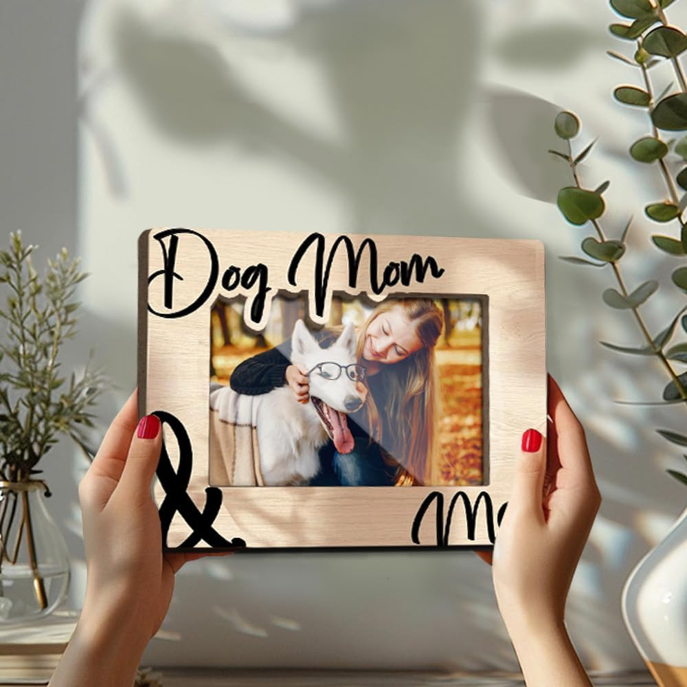 Dog Mom and Me Wooden Picture Frames Present for Dog Lover Pet Owner Women Girls Friends Puppy Memorial Keepsake Home Office Living Room Tabletop Decor Picture Picture Frames 4x6 Photo - YY015