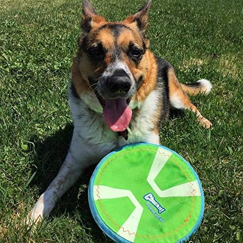 Chuckit! Max Glow Paraflight Flying Disc Dog Toy, Small (6.75"), Green And White